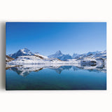 Landscape photograph of the Swiss Alps in black and white on stretched canvas, suitable as large kitchen wall art.