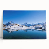 Black and white photograph of a Swiss landscape on stretched canvas, ideal for kitchen wall art or bedroom decor.