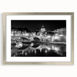 Textured art print of the Vatican, featuring abstract gray and white tones, in a silver frame, ideal for bedroom art.