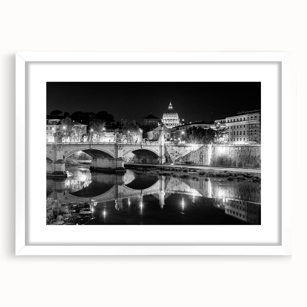 Abstract art print of the Vatican in muted earth tones on a framed white mat, suitable for dining room decor.