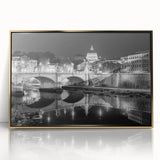 Large acrylic print of the Vatican scenery in muted gold tones, framed, embodying mid-century modernist style.