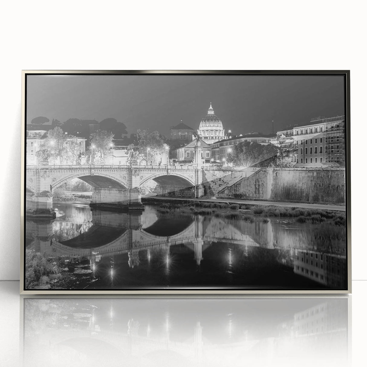 Mid-century modernist art of the Vatican scenery in muted earth tones on a framed acrylic, ideal for modern art wall decor.