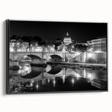Black and white framed canvas of the Vatican landscape, featuring vintage poster art style, ideal for bedroom wall decor.