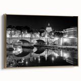 Framed canvas featuring a vintage-style landscape of the Vatican with muted gold and black tones.