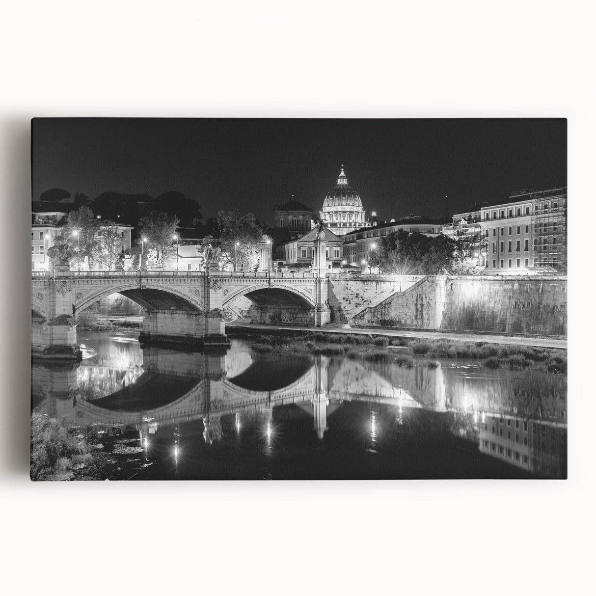 Black and white large art print of the Vatican on stretched canvas, suitable for kitchen wall art.