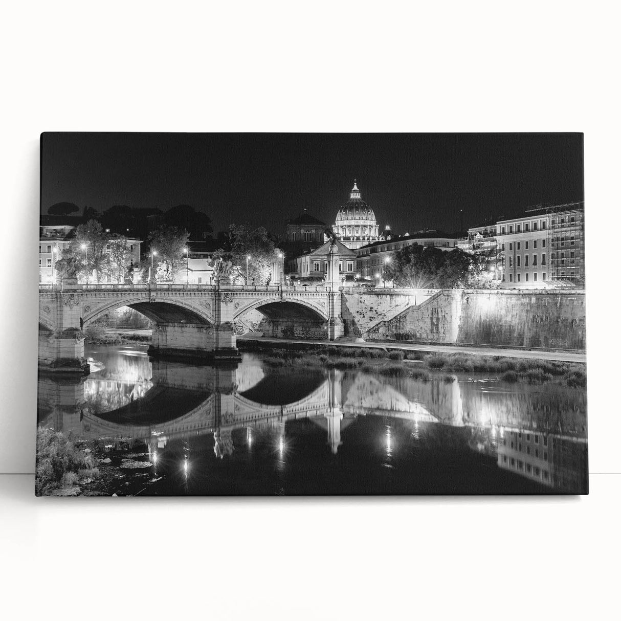 Black and white stretched canvas of the Vatican scenery, ideal for kitchen wall art or bedroom.