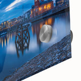 Large abstract wall art featuring a Welsh landscape in muted green and blue tones on acrylic glass.