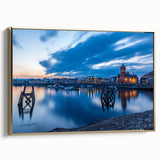 Framed canvas wall art depicting a vintage-style Welsh landscape in muted gold and black tones, ideal for bedroom decor.