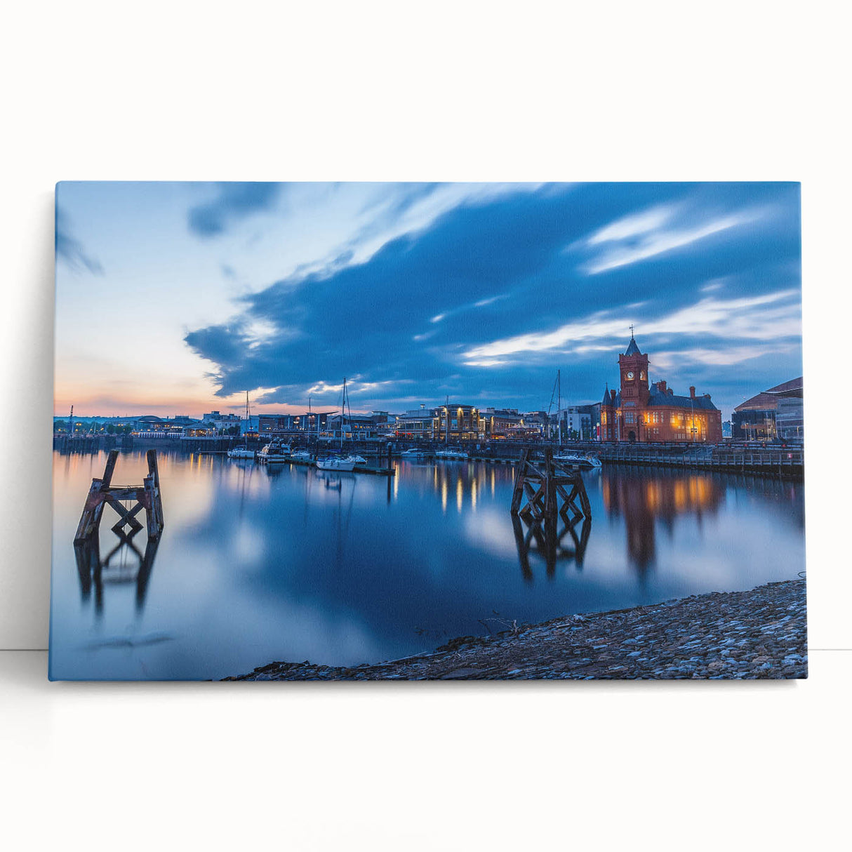 Welsh landscape in black and white on large stretched canvas, ideal for kitchen wall art.