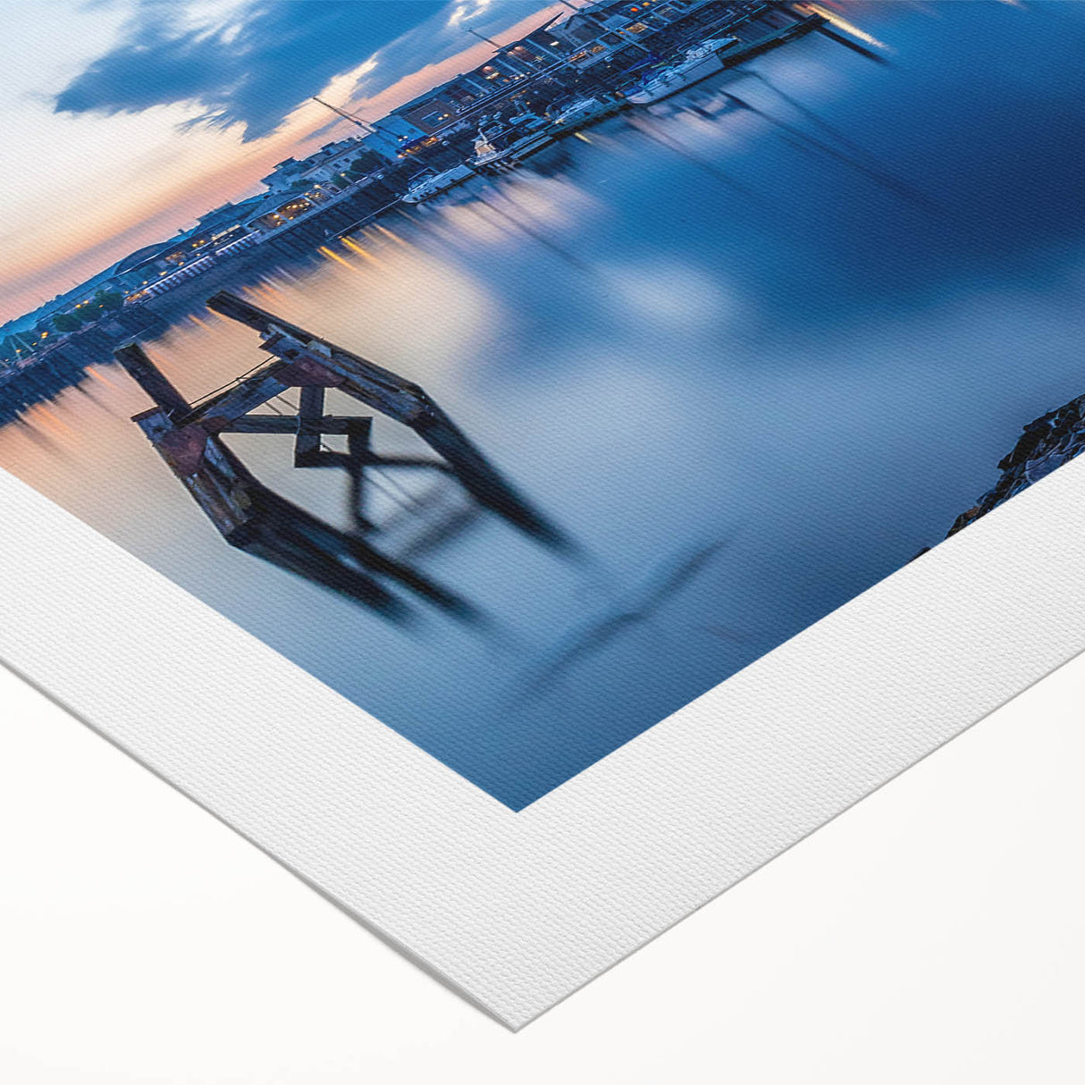 Art deco poster of a tranquil Welsh landscape in soft pastel shades, printed on rolled canvas.