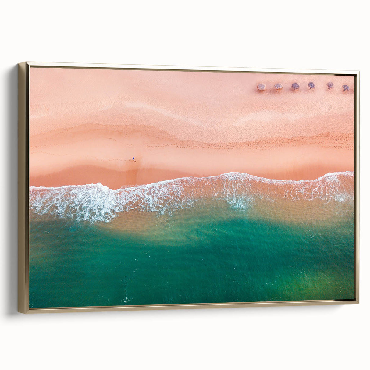 Framed canvas depicting a vintage Acapulco landscape in black and gold tones, ideal for bedroom decor.