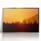 Mid-century modernist art depicting Baja California scenery in cool blue tones, framed acrylic, ideal for nursery wall art.