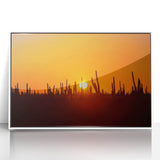 Acrylic print of Baja California scenery with pastel shades, framed in white, ideal for modern art wall decor.