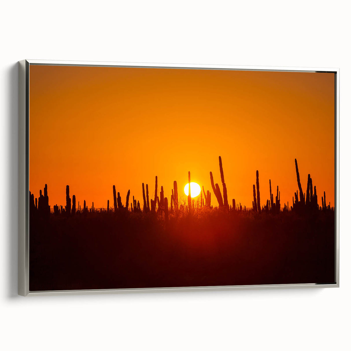 Framed canvas of a vintage-style landscape painting depicting Baja California, featuring colorful art on a black background.