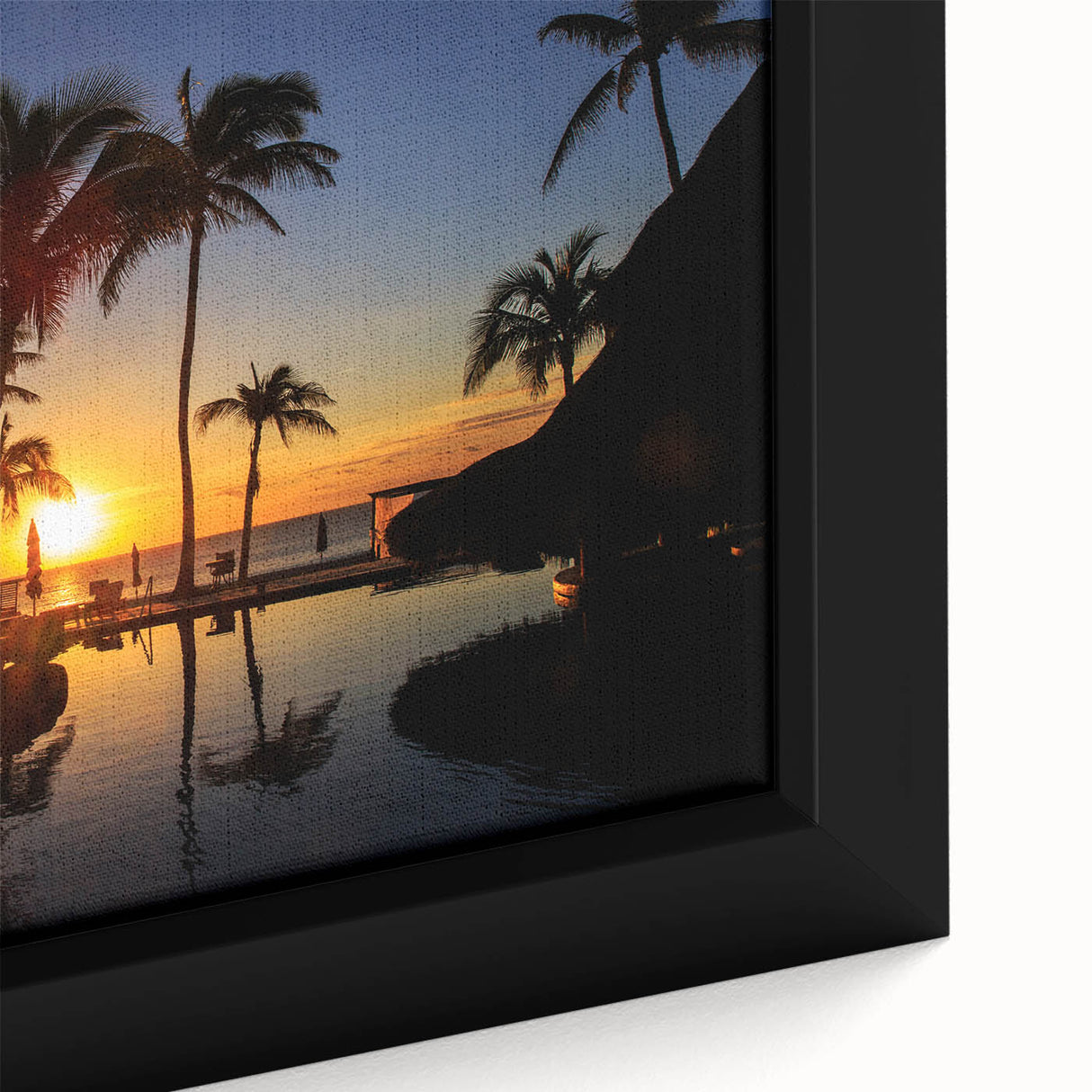 Extra large framed canvas featuring a textured depiction of Cabo San Lucas scenery in black with colorful accents.
