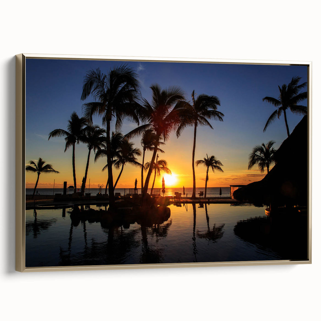 Framed canvas wall art depicting a vintage-style landscape of Cabo San Lucas in muted gold and black tones.