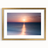 Extra large abstract art print of Cancun scenery in gold frame, featuring textured blue and green tones.