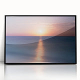 Large abstract wall art depicting Cancun scenery in muted blues and greens on a framed acrylic print.