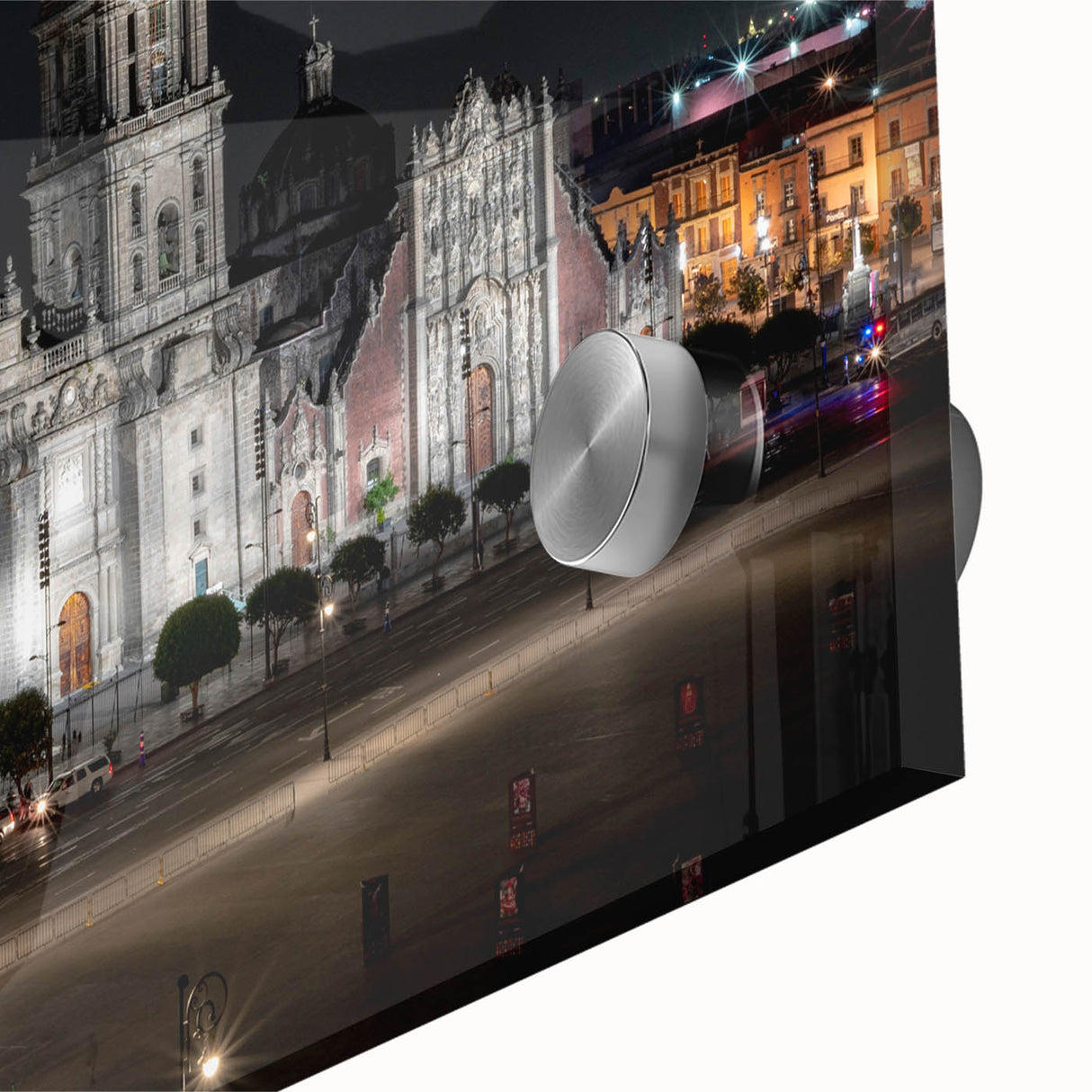 Large abstract wall art depicting Mexico City in mid-century modernist style on acrylic glass, ideal for dining room art.