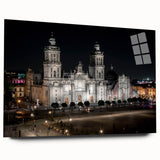 Acrylic print of a large abstract depiction of Mexico City in vibrant blues and greens, ideal for bedroom or dining room art.