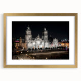 Extra large abstract art print depicting Mexico City in textured vibrant hues, framed in gold.