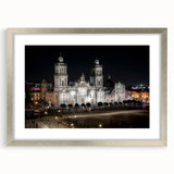 Textured abstract art print of Mexico City in muted gray tones on a framed silver mat, suitable for bedroom decor.