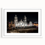 Abstract art print of Mexico City in muted earth tones on a framed white mat, ideal for dining room decor.