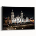 Black and white framed canvas of Mexico City landscape, ideal for bedroom wall decor.