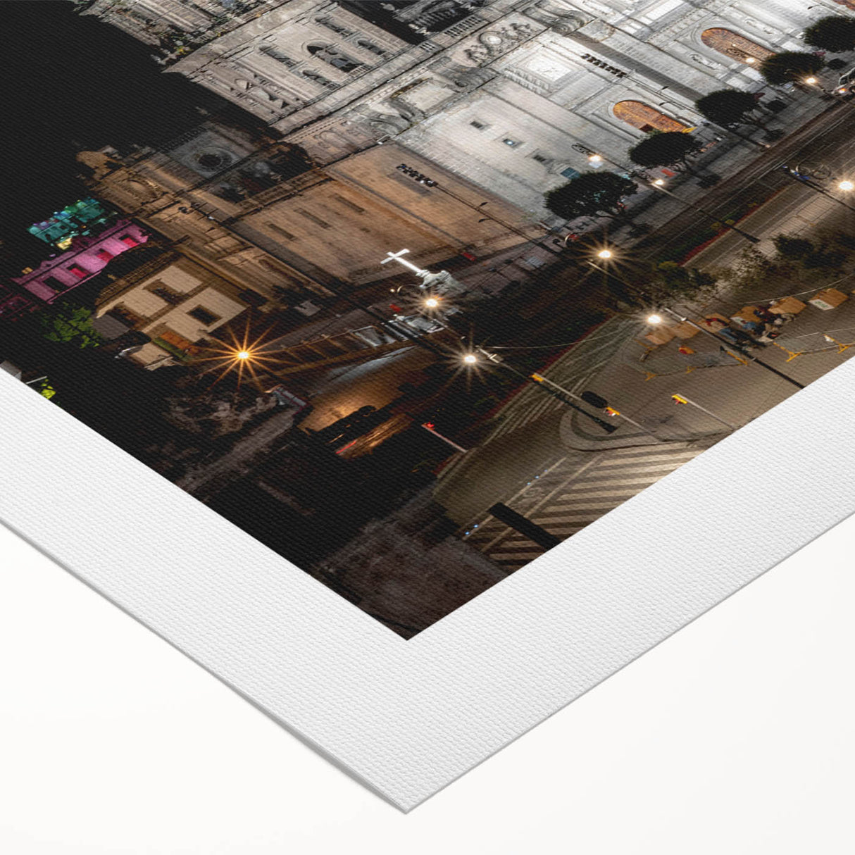 Art deco poster of Mexico City skyline in muted earth tones on rolled canvas, suitable for dining room decor.