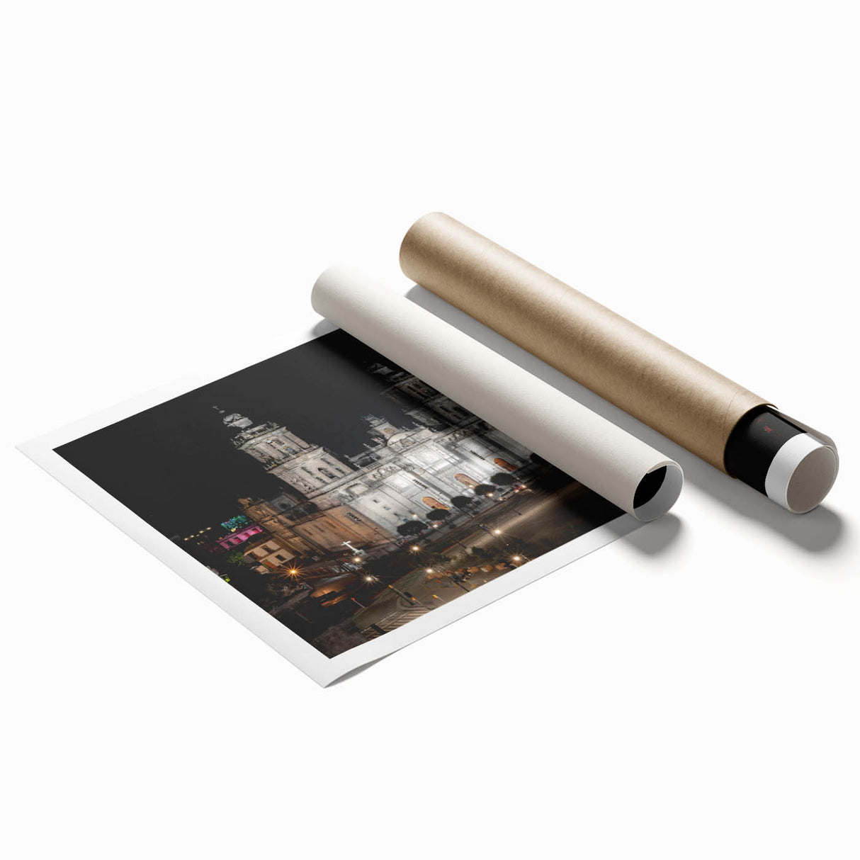 Extra large rolled print featuring Mexico City scenery with vibrant floral elements, ideal for classy bathroom wall art.