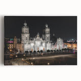 Black and white stretched canvas of Mexico City skyline, ideal for kitchen wall art.