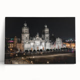 Black and white stretched canvas featuring a panoramic view of Mexico City, ideal for kitchen wall art or bedroom decor.