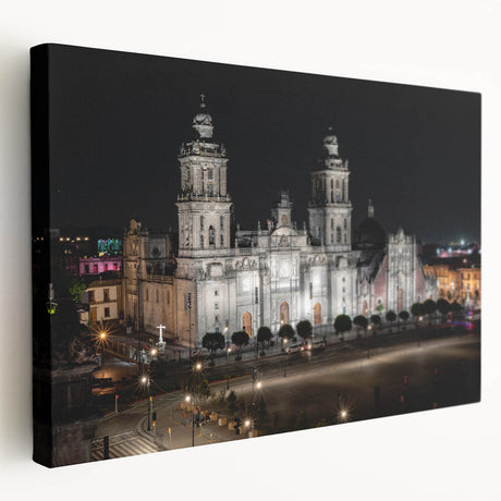 Large art print of Mexico City scenery on stretched canvas, featuring vibrant urban colors, ideal for kitchen wall art.