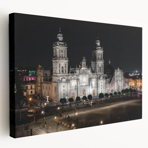 Large art print of Mexico City scenery on stretched canvas, featuring vibrant urban colors, ideal for kitchen wall art.