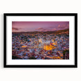 Extra large textured abstract art print of Guanajuato scenery in vibrant colors on a framed black mat.