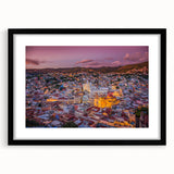 Extra large textured abstract art print of Guanajuato scenery in vibrant colors on a framed black mat.