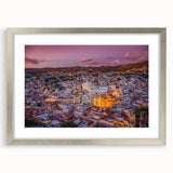 Textured abstract art print of Guanajuato scenery in muted earth tones, framed in silver, ideal for bedroom decor.