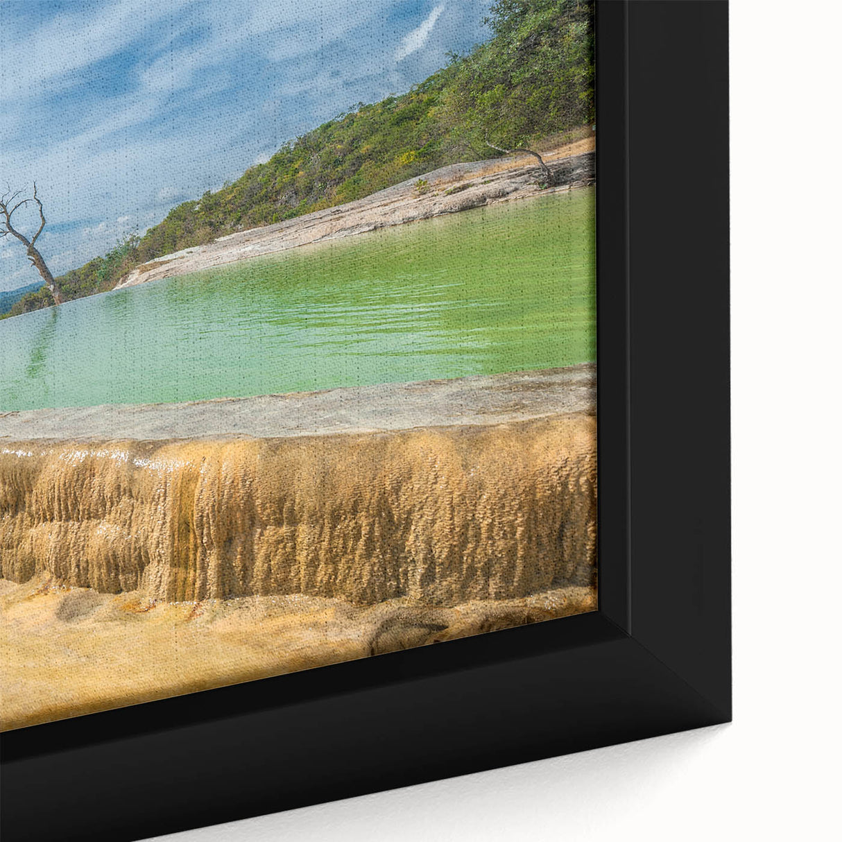 Extra large framed canvas depicting a textured, colorful Oaxaca scenery, ideal for living room decor.