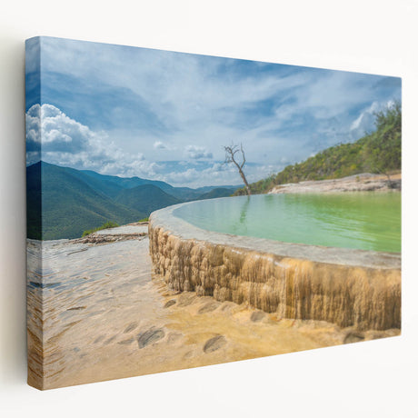 Large stretched canvas depicting a scenic view of Oaxaca, Mexico in muted earth tones, ideal for kitchen wall art.