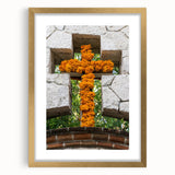 Extra large abstract art print featuring textured scenery of Quintana Roo in muted earth tones, framed in gold.