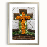 Textured abstract art print depicting a serene Quintana Roo scenery in muted blue and green hues, framed in silver.