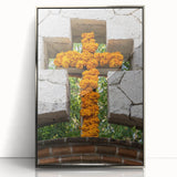 Mid-century modernist art depicting a serene Quintana Roo landscape in cool blue and green tones, framed in silver acrylic.