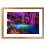 Extra large abstract art print of Yucatan scenery in textured styles, using a gold frame, ideal for living room decor.
