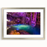 Textured abstract art print of Yucatan scenery in silver frame with mat, featuring earthy tones, ideal for bedroom art.