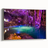 Landscape art painting of Yucatan, Mexico on framed canvas, featuring colorful art in vintage poster style.