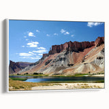 Framed canvas vintage poster art depicting a colorful Middle Eastern scenery, ideal for living room decor.