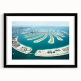 Abstract art print of Dubai skyline in vibrant colors on a textured, extra large canvas, ideal for living room decor.