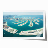 Rolled print of Dubai skyline in muted gray, ideal for dining room wall art.