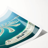 Extra large rolled print featuring line art flowers over a Dubai skyline in muted earth tones.