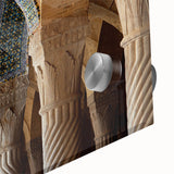 Large abstract wall art depicting a Middle Eastern scenery in muted earth tones on acrylic glass.